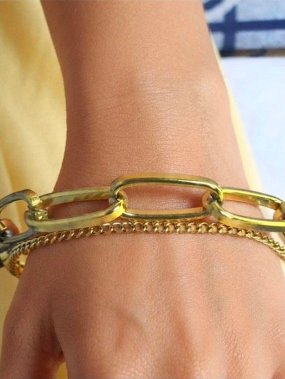 Double Chain Link Bracelet on 14K Yellow Gold over 925 Sterling Silver - Picture 4 of 8